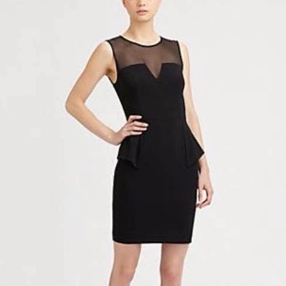 Cache Black Illusion Mesh Peplum Sheath Cocktail Party Dress 4 Nwt - Picture 1 of 10